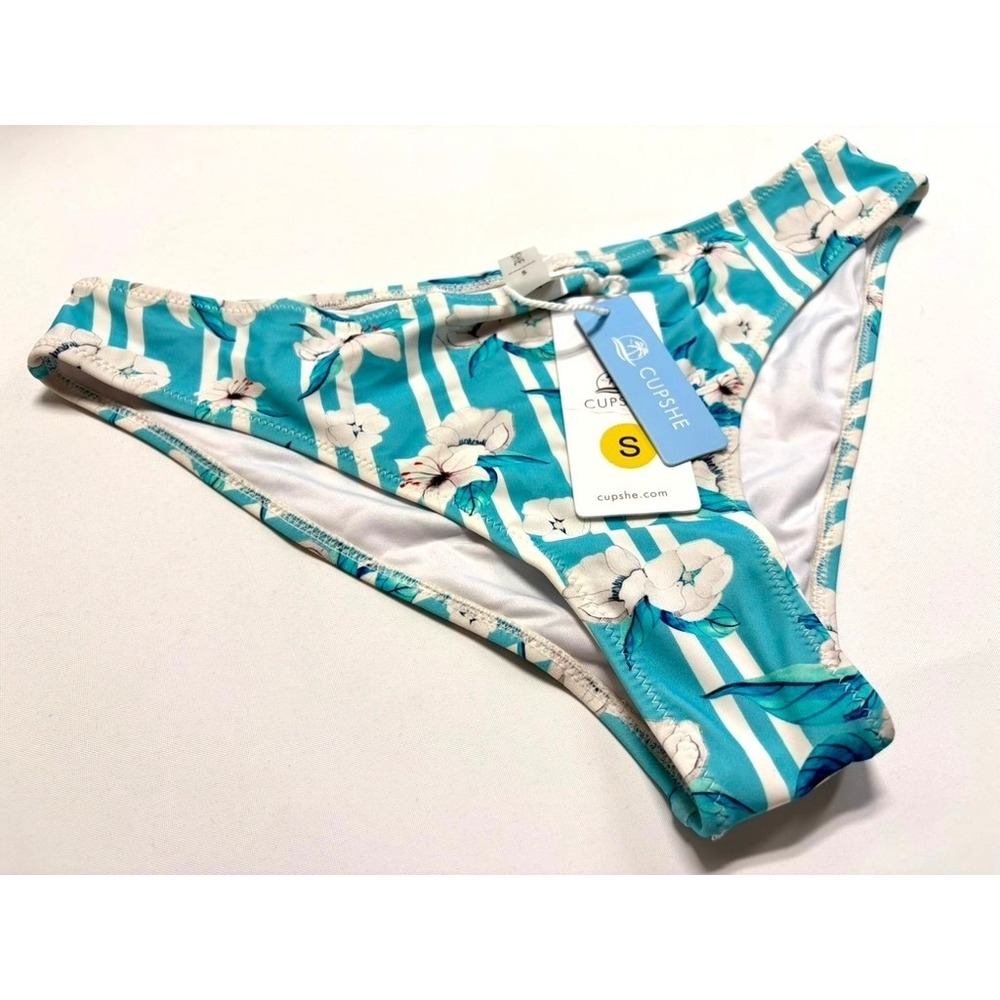Cupshe Blue Floral Bikini Bottom Small NWT Striped Tropical